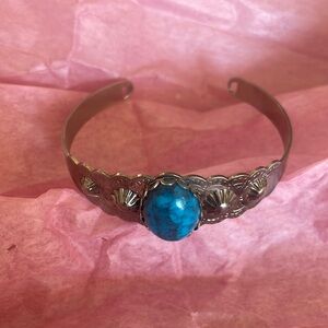 Vintage turquoise youth bracelet, small cuff with beautiful designs - rare find